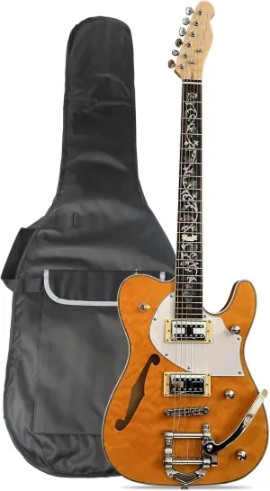 Semi Hollow Body Electric Guitar Custom Shop 22 Frets, Quilted Maple Top,Canada Maple Neck Flower Inlay(yellow)