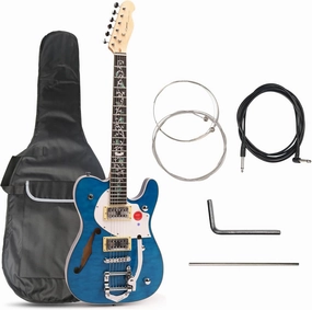Semi Hollow Body Electric Guitar,TL Series Electric Guitar,3A Quilted Maple Top Veneer,Bridge, Flower Inlay(BULE)