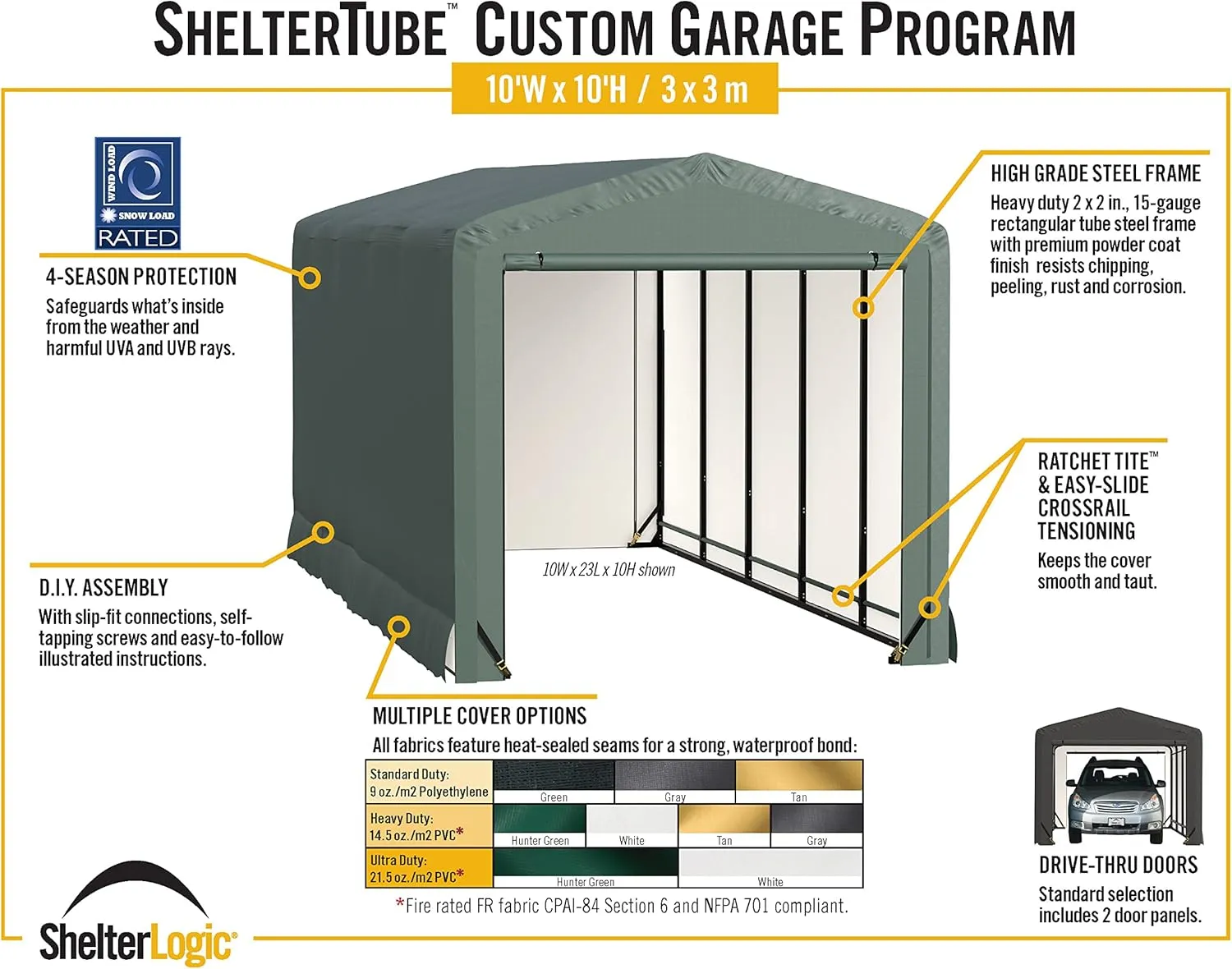 ShelterLogic ShelterTube Garage & Storage Shelter, 10' x 18' x 8' Heavy-Duty Steel Frame Wind and Snow-Load Rated Enclosure, Gray