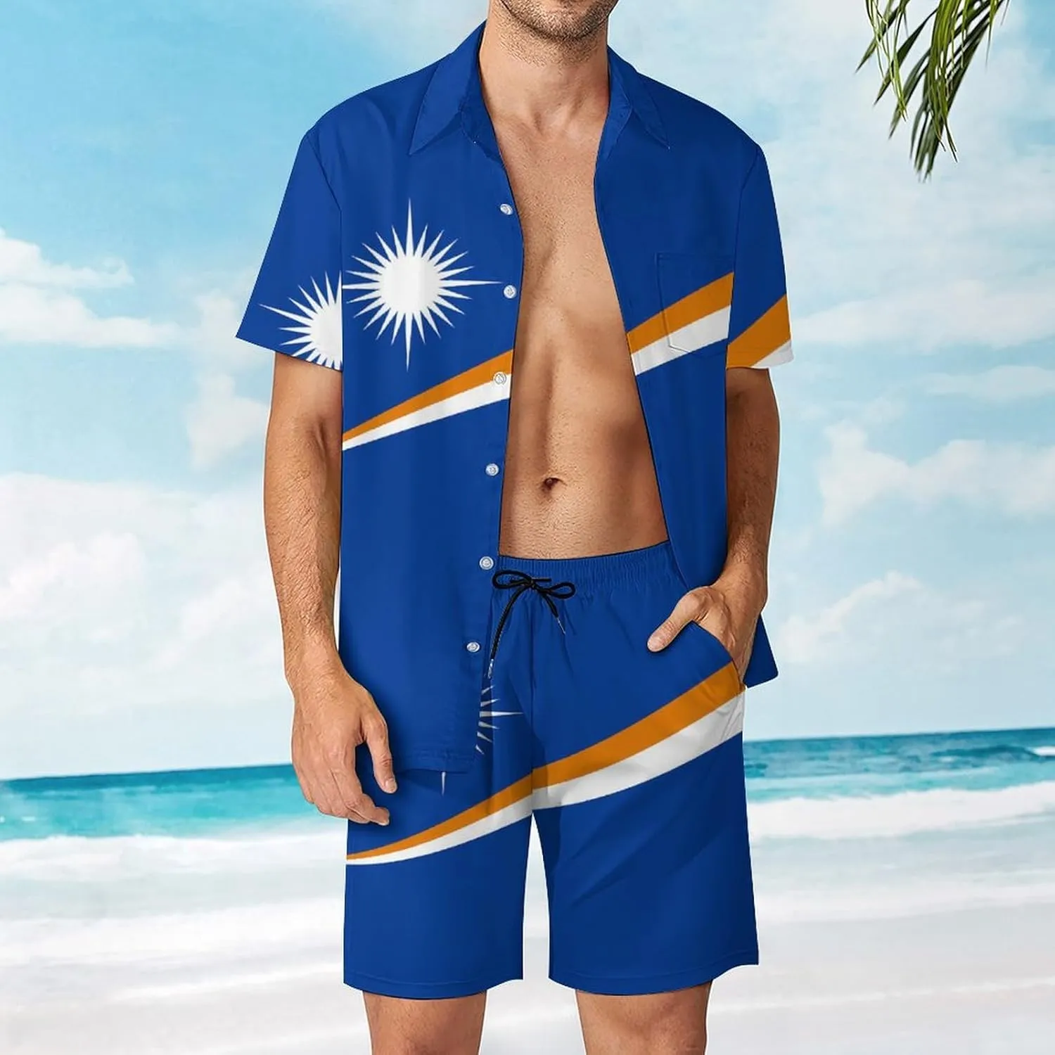Shirt and Shorts Beach Suits for Mens Button Down Short Sleeve Shirts Set for Vacation Travel Hot Springs