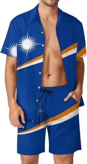 Shirt and Shorts Beach Suits for Mens Button Down Short Sleeve Shirts Set for Vacation Travel Hot Springs