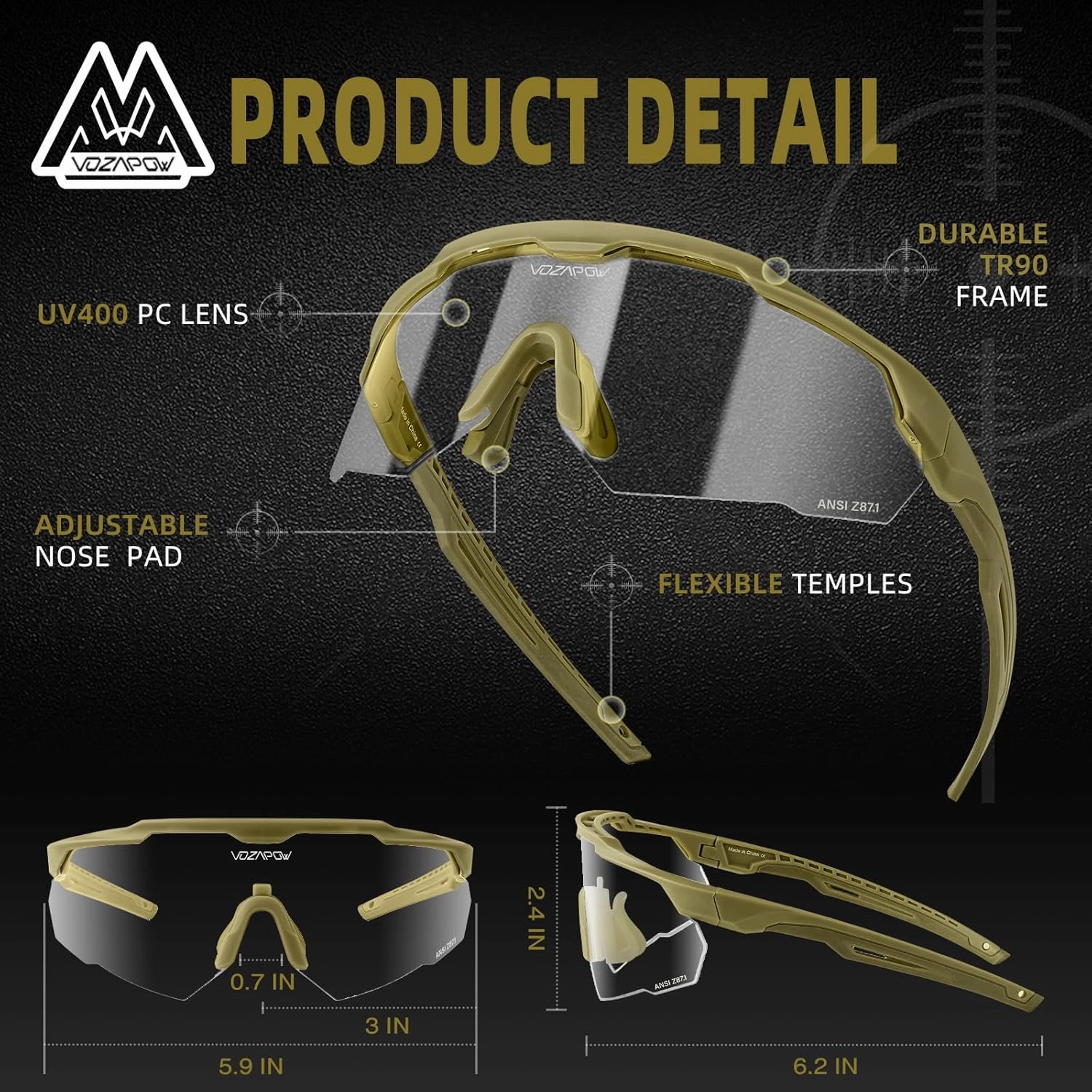 Shooting Glasses Anti Fog with High Definition Lenses, ANSI Z87.1 Certified Tactical Safety Glasses for Men Women