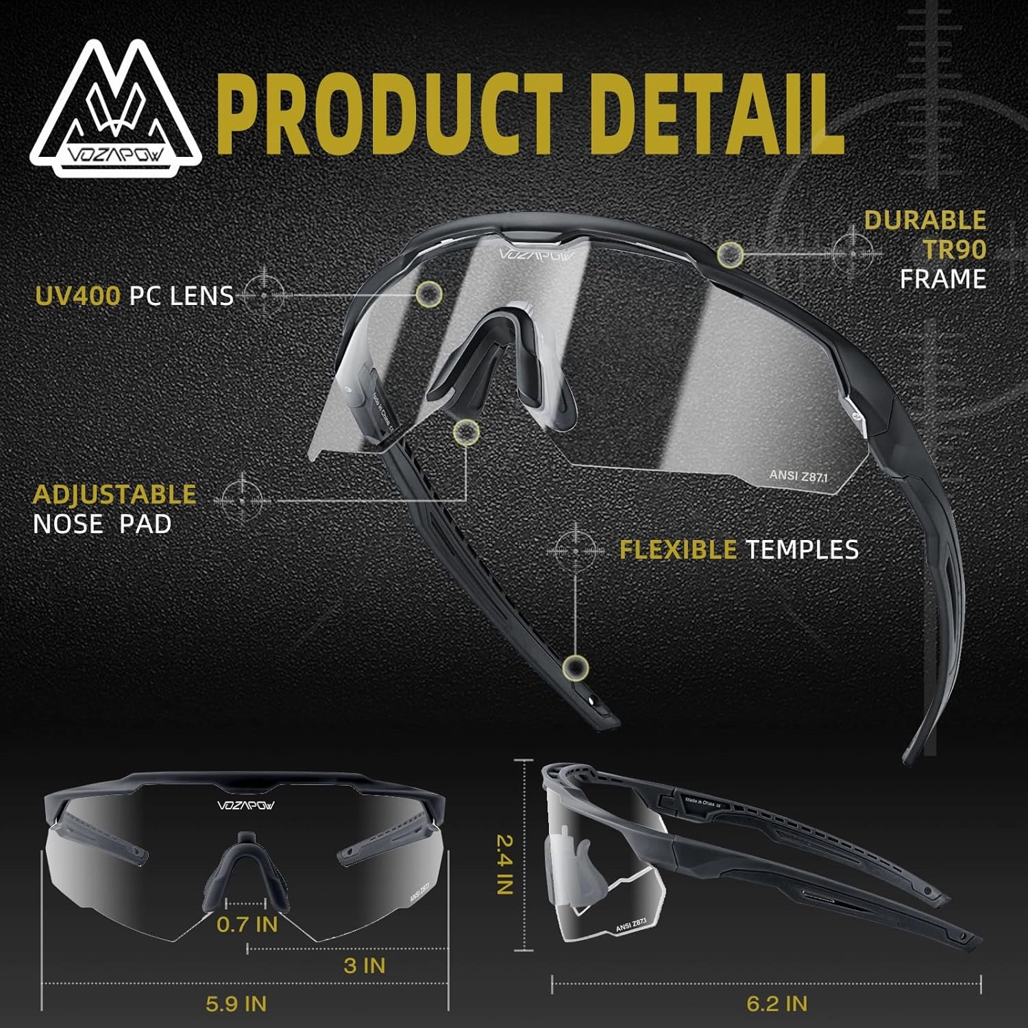 Shooting Glasses Anti Fog with High Definition Lenses, ANSI Z87.1 Certified Tactical Safety Glasses for Men Women