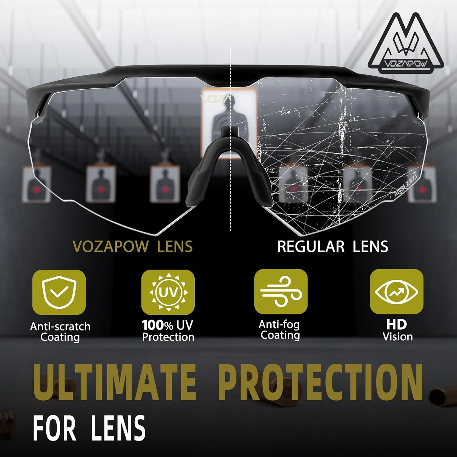 Shooting Glasses Anti Fog with High Definition Lenses, ANSI Z87.1 Certified Tactical Safety Glasses for Men Women