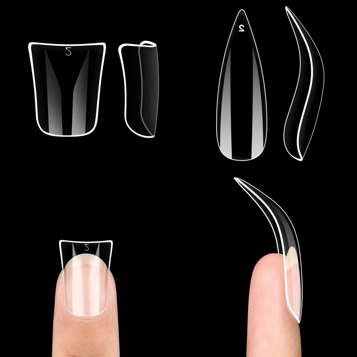 Short Duck Nail Tips and Curved Stiletto Kit, Long Duck Nail Half cover (1 box of 120pc)   Eagle Claw Full Cover (1 box of 120 pcs), Clear Soft Gel Nails Press On for Acrylic
