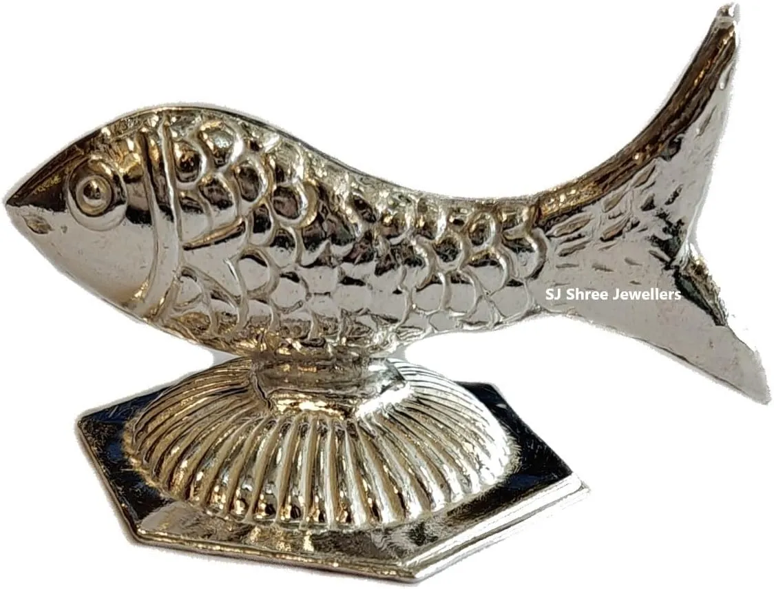 shree jewellers SJ Pure Silver Fish (Machli) Idol/Statue for Pooja/Temple Spiritual Workship, Wealth & Luck 1 pcs