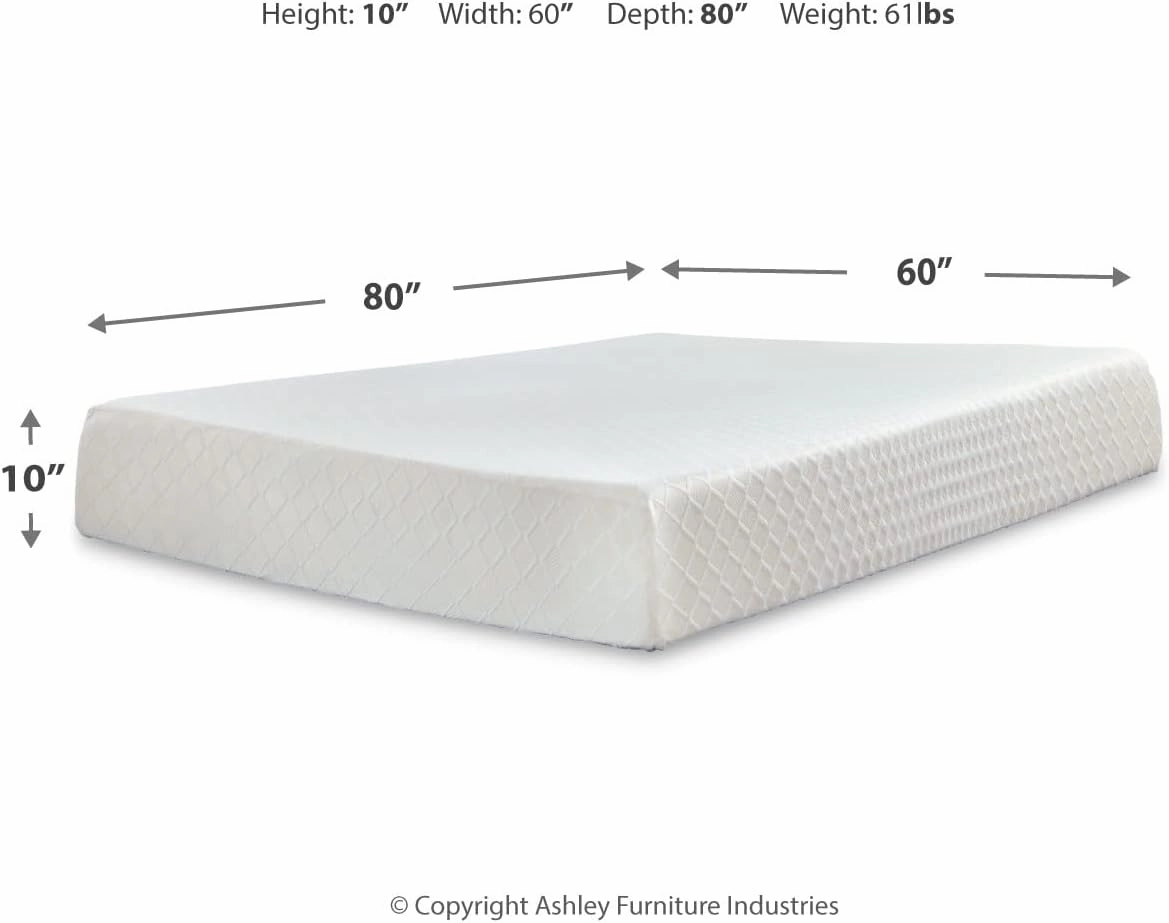 Signature Design by Ashley Queen Size Chime 10 Inch Medium Firm Memory Foam Mattress with Green Tea & Charcoal Gel for Pressure Relief