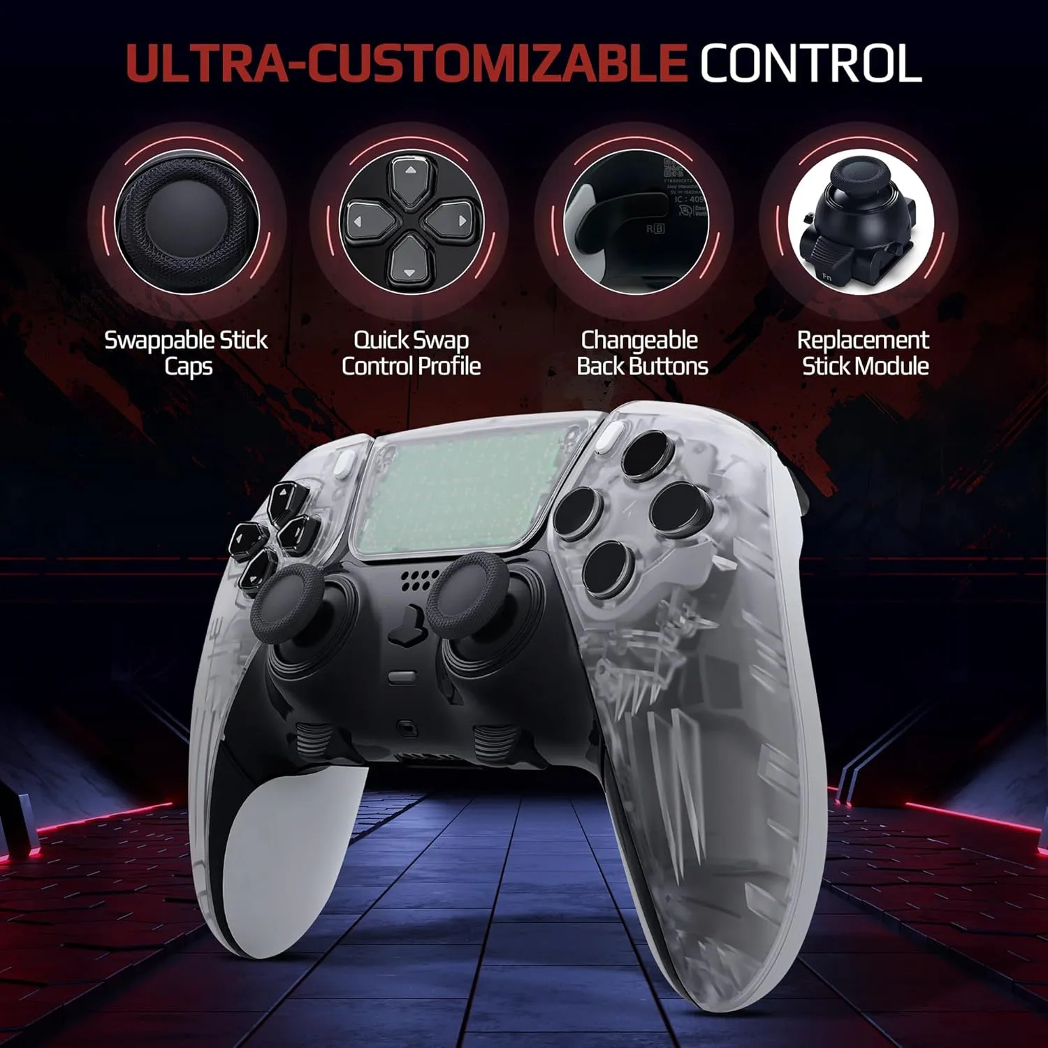 Silent Modz Edge Custom Controllers Compatible with PS5, PC & Mobile Gaming - Unique Design Wireless Gaming Controller with Paddles and Trigger Stops, Handcrafted in USA (Clear Soft Touch)
