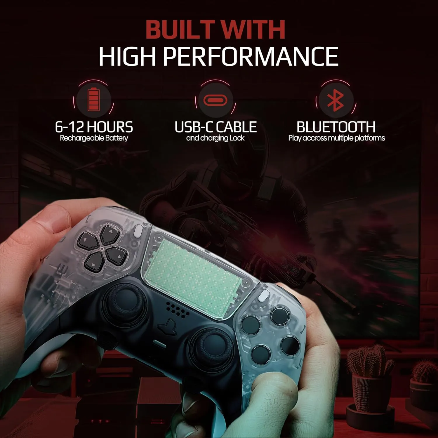 Silent Modz Edge Custom Controllers Compatible with PS5, PC & Mobile Gaming - Unique Design Wireless Gaming Controller with Paddles and Trigger Stops, Handcrafted in USA (Clear Soft Touch)
