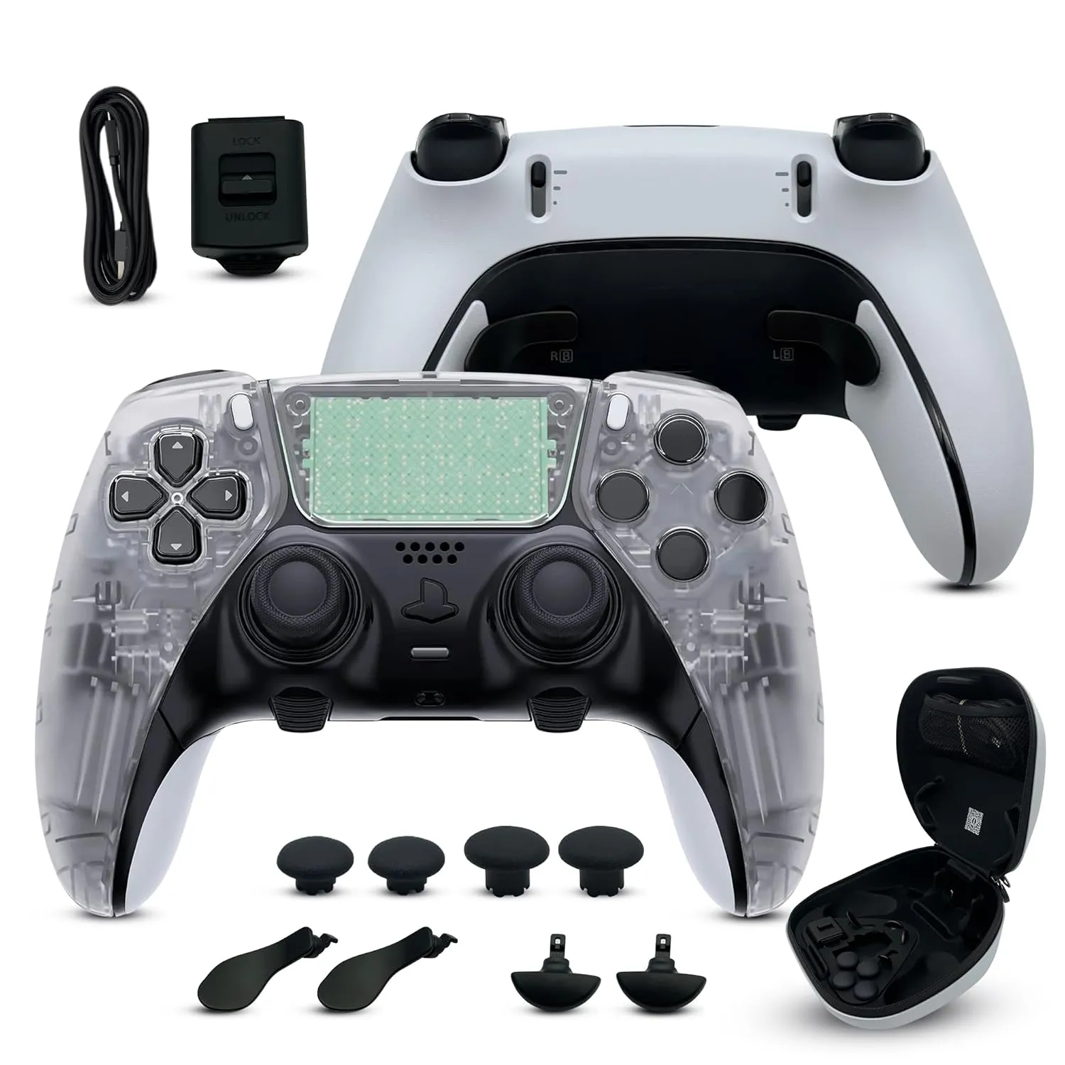 Silent Modz Edge Custom Controllers Compatible with PS5, PC & Mobile Gaming - Unique Design Wireless Gaming Controller with Paddles and Trigger Stops, Handcrafted in USA (Clear Soft Touch)