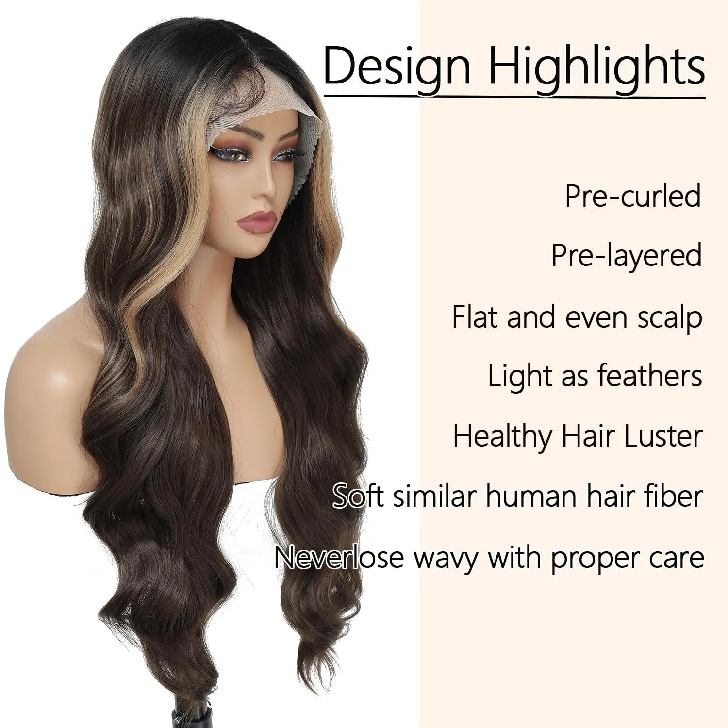 Silk Straight Synthetic Lace Front Wig Pre Plucked Wear And Go Glueless Wig HD Synthetic Lace Front Wigs for Women 180 Density 26 inch Black Natural Looking Hair (HoneyBlonde)