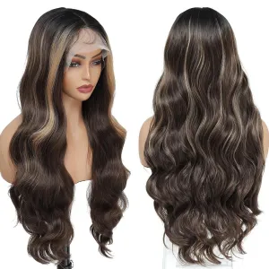 Silk Straight Synthetic Lace Front Wig Pre Plucked Wear And Go Glueless Wig HD Synthetic Lace Front Wigs for Women 180 Density 26 inch Black Natural Looking Hair (HoneyBlonde)