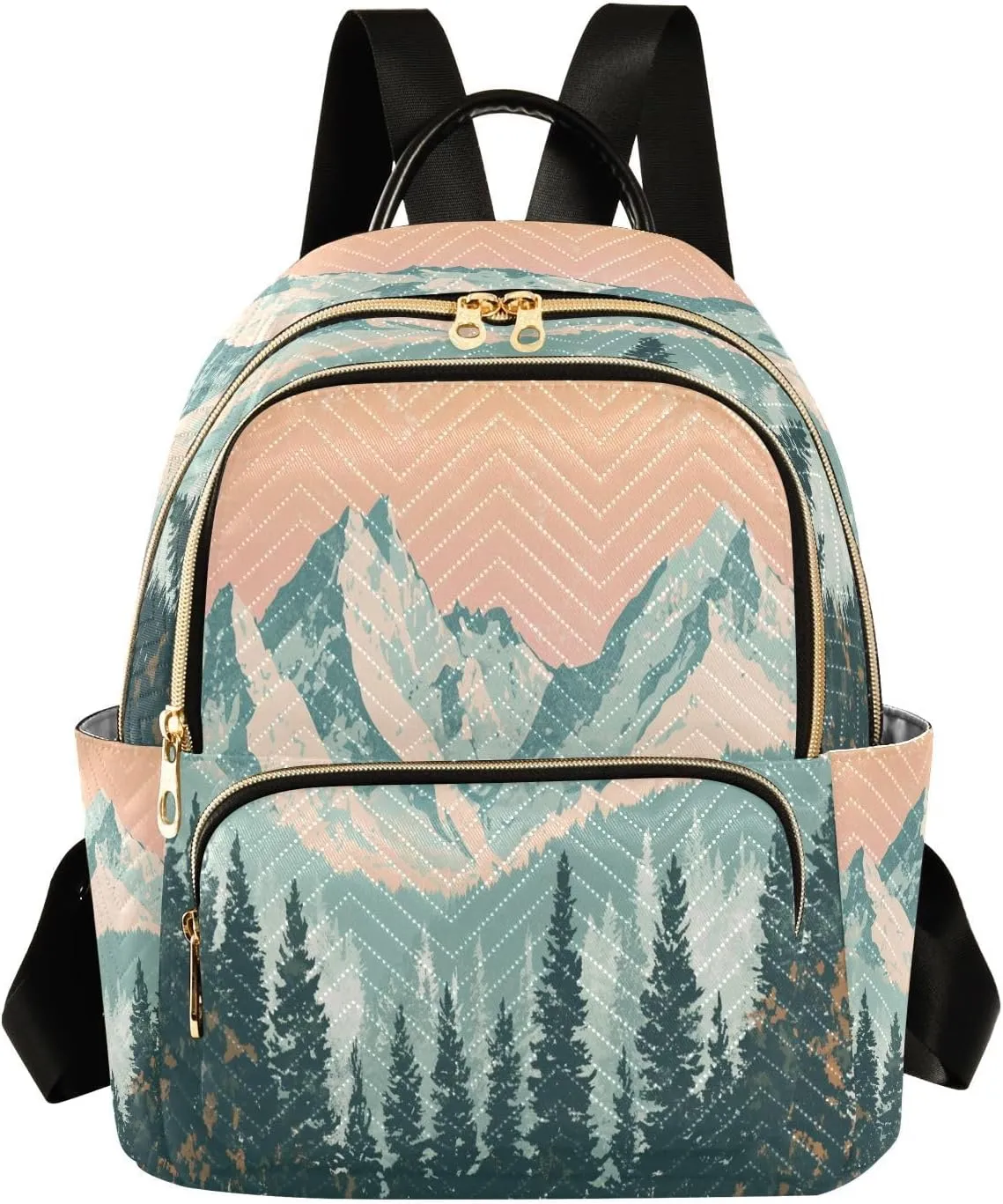 Sinestour Mountain Pine Tree Orange Women Backpack Purse Large Capacity Casual Daypack Leather Handle Travel Camping Work Backpack