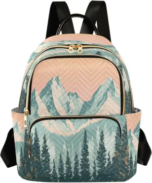 Sinestour Mountain Pine Tree Orange Women Backpack Purse Large Capacity Casual Daypack Leather Handle Travel Camping Work Backpack