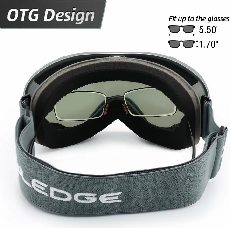 Ski Goggles Over Glasses-Ski Snowboard Snowmobile Goggles for Men Women Adult, Anti Fog 100% UV Protection
