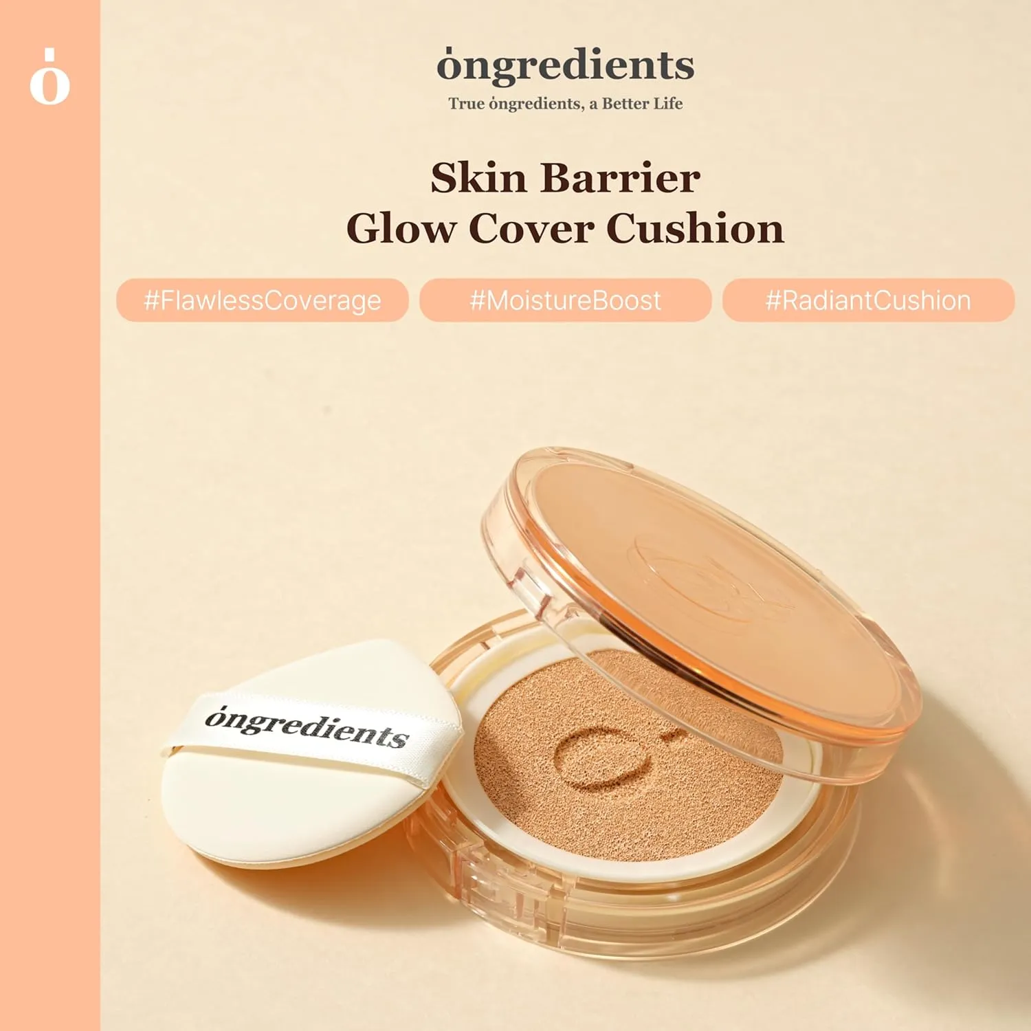 Skin Barrier Glow Cover Cushion, All-day Coverage, Glow Finish, Lightweight, Skincare-Like Texture, Non-cakey Makeup, Korean Cushion Foundation (#15C Dew at Dawn, 0.49 oz)