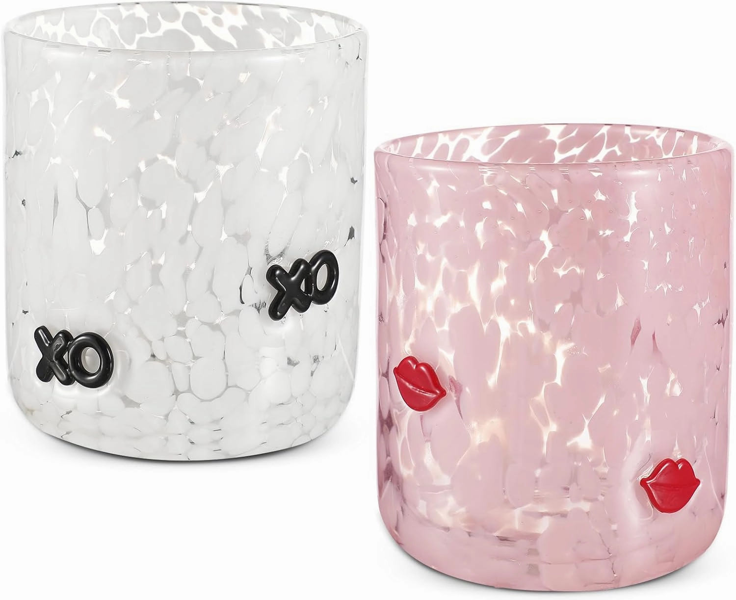Skylety 2 Pcs Icon Juice Glass Rocks Glasses Wine Stemless Double Old Fashioned Icon Hand Blown Cocktail Cups 14-ounce Couple for Women Home Decor Lovely Gifts