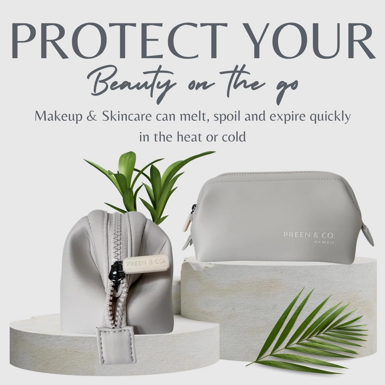 Small heat-resistant makeup bag, beauty case. Insulated cosmetic bag helps protect makeup from melting, spoiling and expiring quickly. Heat proof makeup bag for car