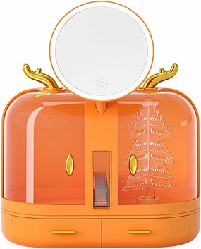 Smart Makeup Mirror Cute Antler Style Cosmetic Storage Box LED Stepless Dimming USB Rechargeable Adjustable Mirror Surface Gift for Girlfriend/Women (Color : Yellow) (Orange)