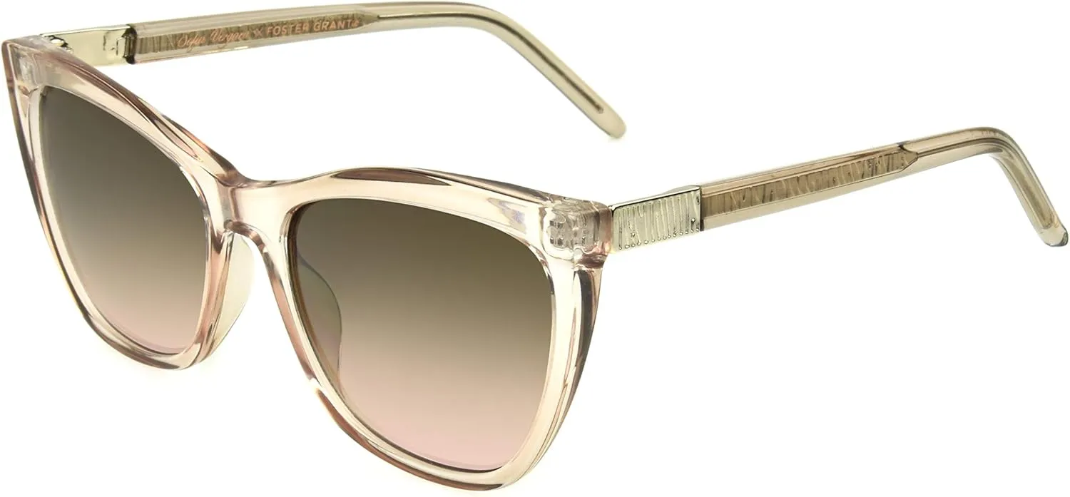 Sofia Vergara x Foster Grant Women's Sofia Sunglasses Cat Eye, Crystal Clear and Black, 55 mm