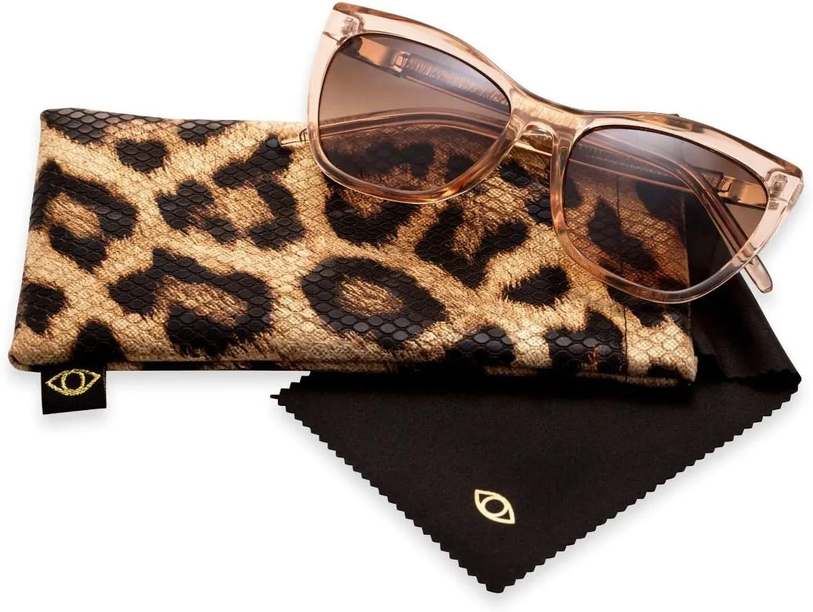 Sofia Vergara x Foster Grant Women's Sofia Sunglasses Cat Eye, Crystal Clear and Black, 55 mm