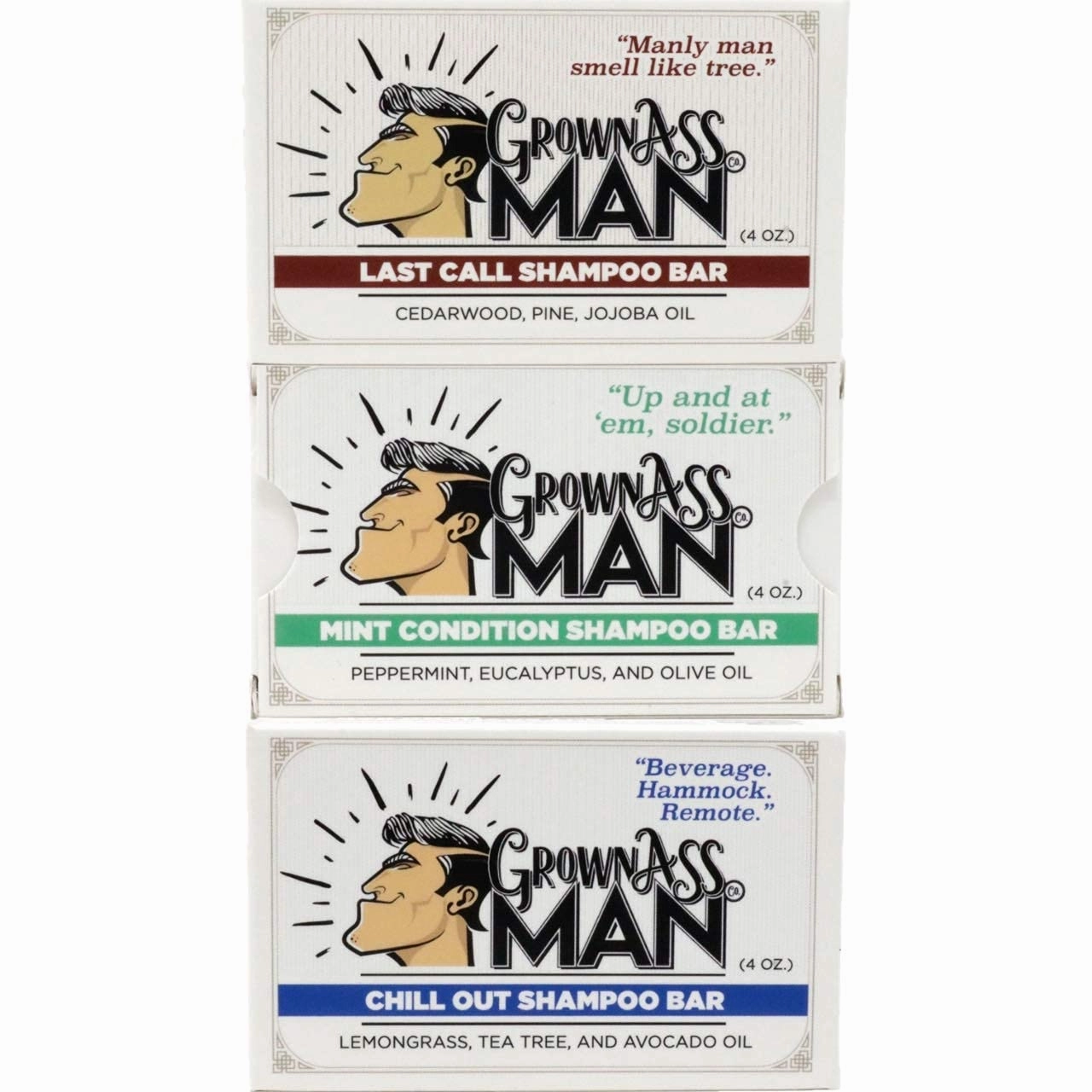 Solid Shampoo Bar Rich Lather 3 in 1: Hair, Beard & Body Wash - Plastic Free & Eco-Friendly, Natural & Organic Clean for All Hair Types, 4oz Bar (Variety, 3-Pack)