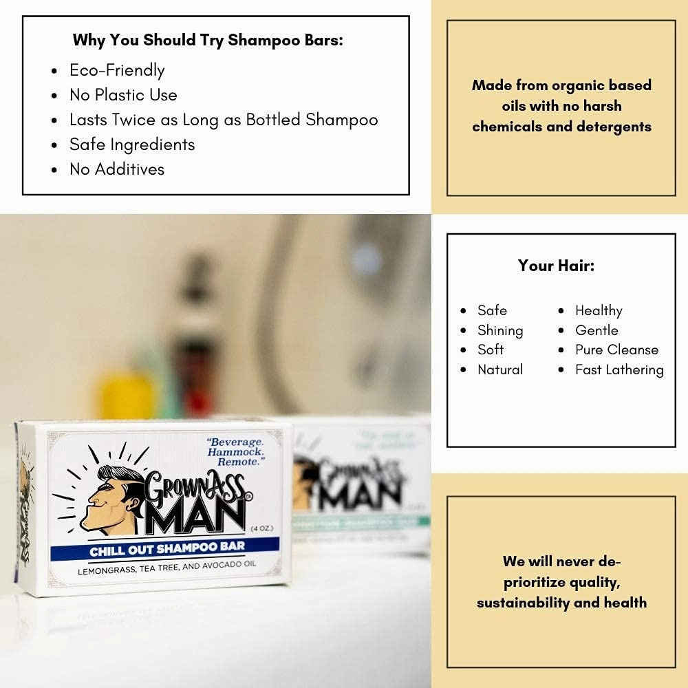 Solid Shampoo Bar Rich Lather 3 in 1: Hair, Beard & Body Wash - Plastic Free & Eco-Friendly, Natural & Organic Clean for All Hair Types, 4oz Bar (Variety, 3-Pack)