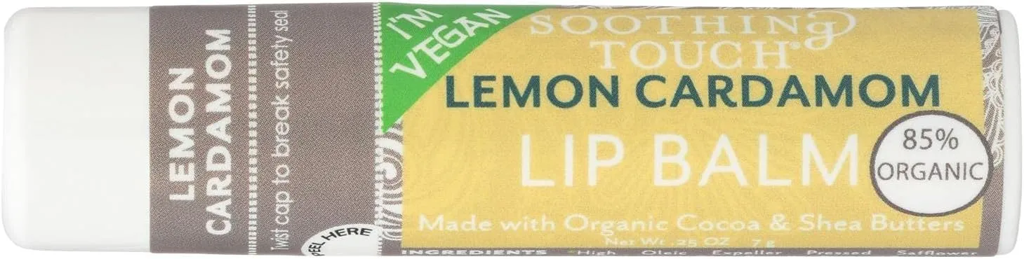 Soothing Touch Lemon Cardamom Vegan Lip Balm, .25 oz (85% Organic) (Case of 12)
