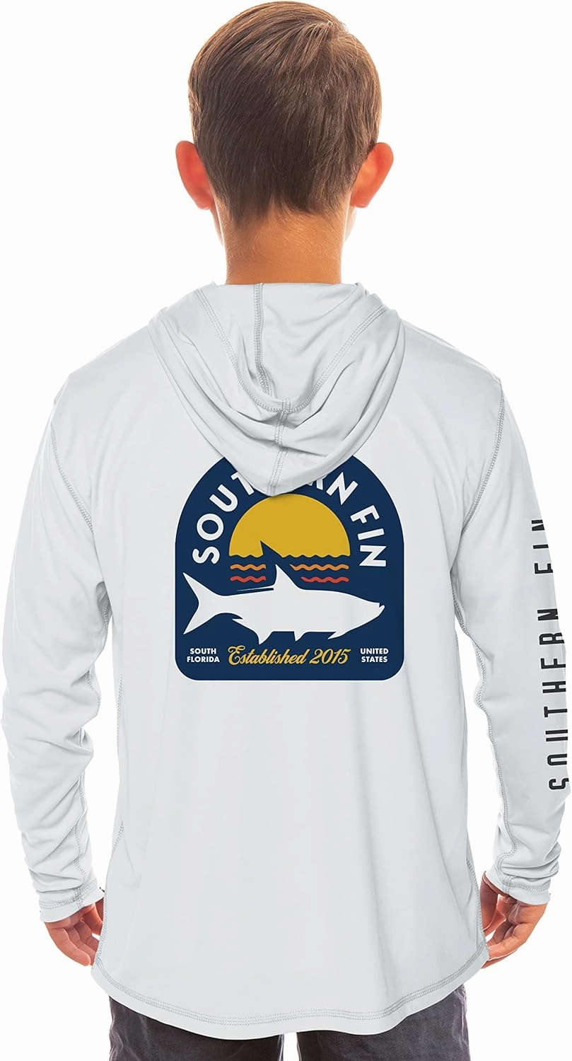 Southern Fin Apparel Kids Fishing Hoodie Shirt Long Sleeve UV UPF SPF Sun Protection Youth Boys Girls