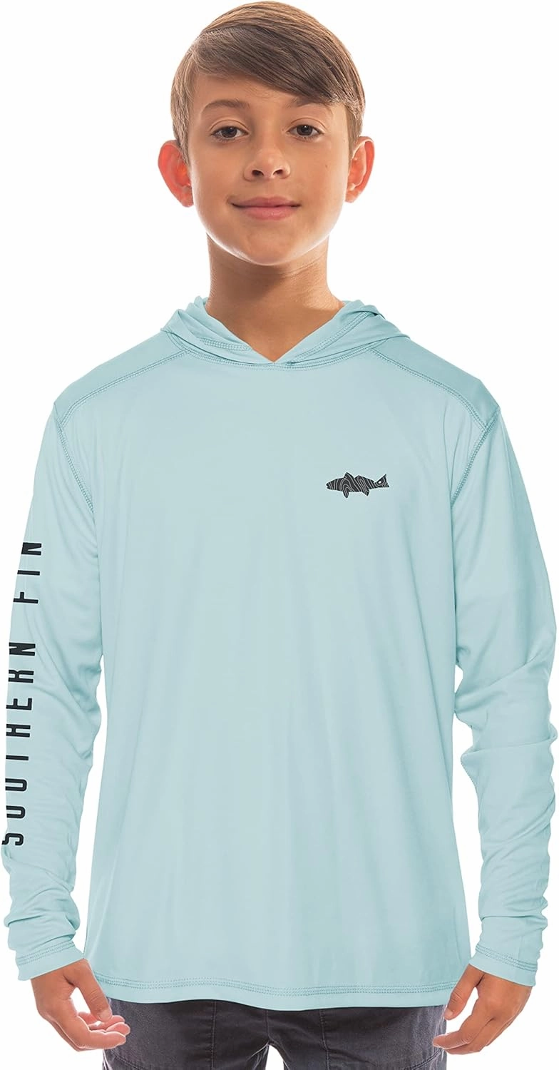Southern Fin Apparel Kids Fishing Hoodie Shirt Long Sleeve UV UPF SPF Sun Protection Youth Boys Girls