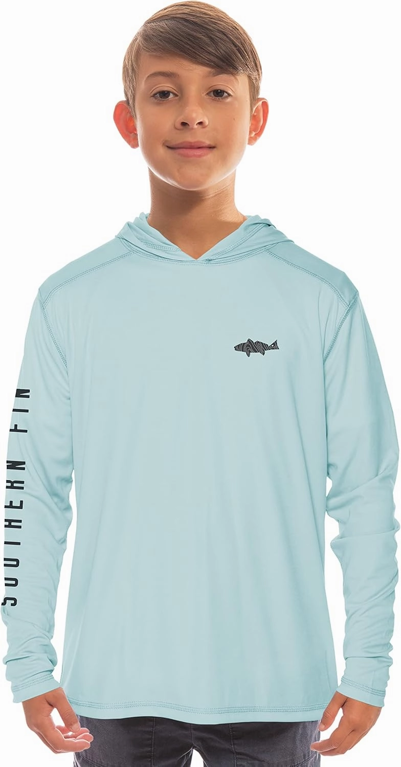 Southern Fin Apparel Kids Fishing Hoodie Shirt Long Sleeve UV UPF SPF Sun Protection Youth Boys Girls