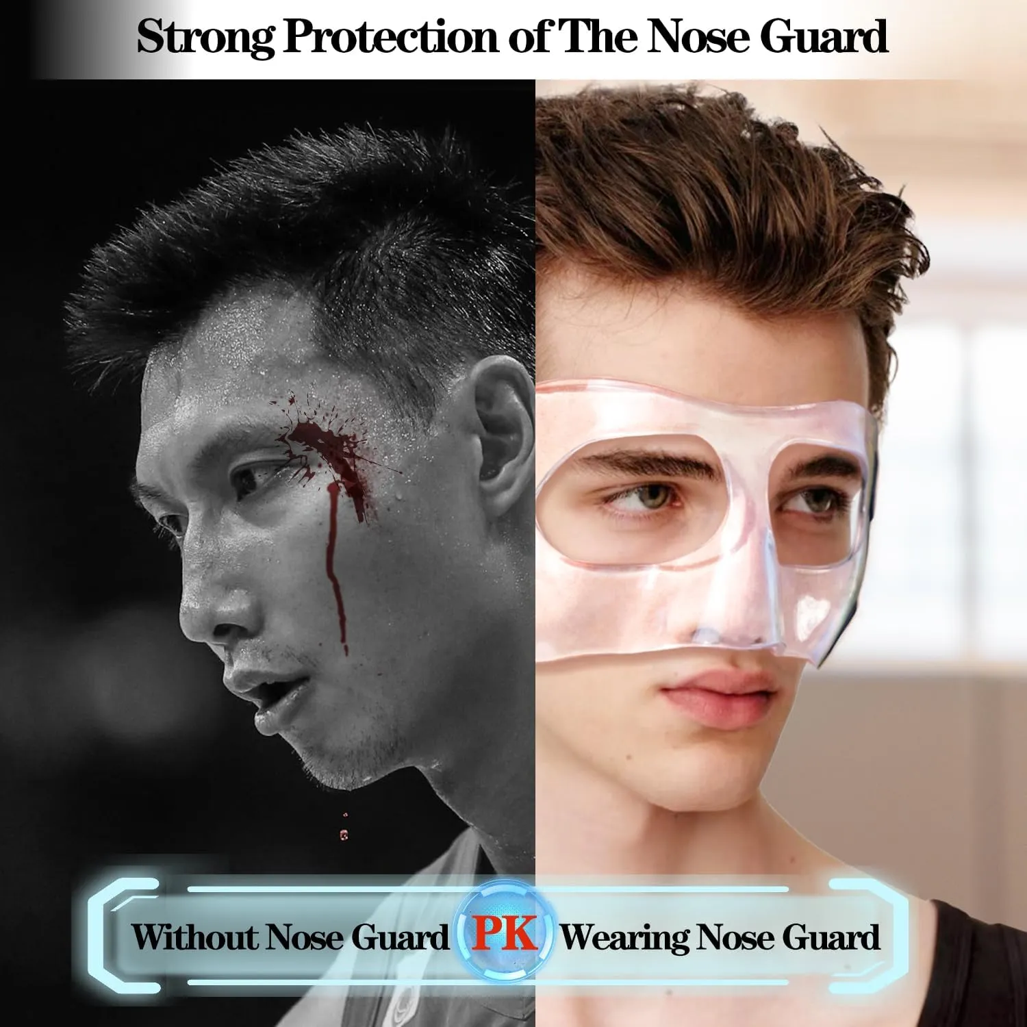 Sports Face Guard, Nose Guard for Broken Nose, Basketball Football Softball Training Face Shield Masks with Foam Padding for Men and Women