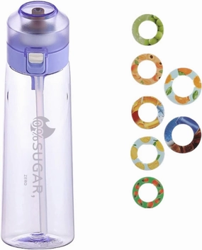 Sports Air Water Bottle Personalised Air Water Bottle 650ml Air Flavoring Sport Water Bottles with Straw, BPA Free, Fruity Extract Ring, Leak Proof Bottles (Purple)