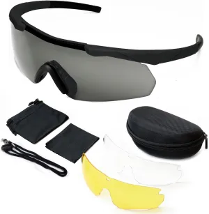 SPOSUNE Shooting Glasses Men with Case, Impact resistance Tactical Glasses with 3 Lens, Anti Fog Safety Glasses for Men Women