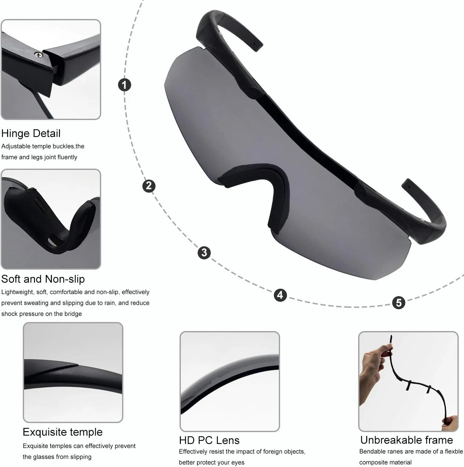 SPOSUNE Shooting Glasses Men with Case, Impact resistance Tactical Glasses with 3 Lens, Anti Fog Safety Glasses for Men Women