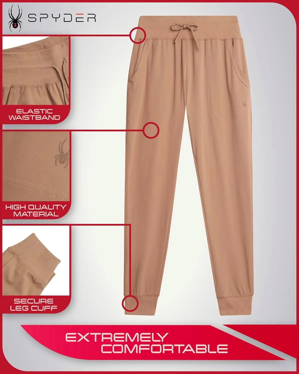 Spyder Women's Jogger Sweatpants - High Waisted Fleece Lined Athletic Joggers with Pockets for Casual Workout (Sizes: S-XL)
