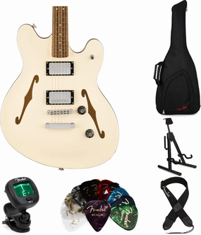 Squier Affinity Series Starcaster Deluxe Semi-hollowbody Electric Guitar Essentials Bundle - Olympic White