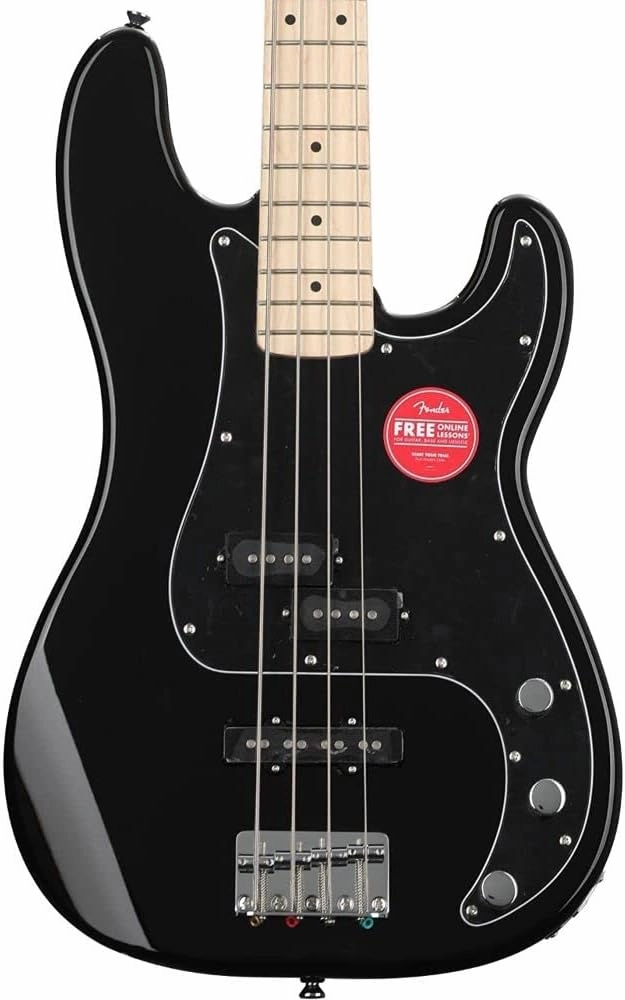 Squier Affinity Series Stratocaster Electric Guitar, Black, Maple Fingerboard Bundle with Fender 10ft Cable (Straight/Straight), Guitar 12-Pack Picks, and 2" Guitar Straps