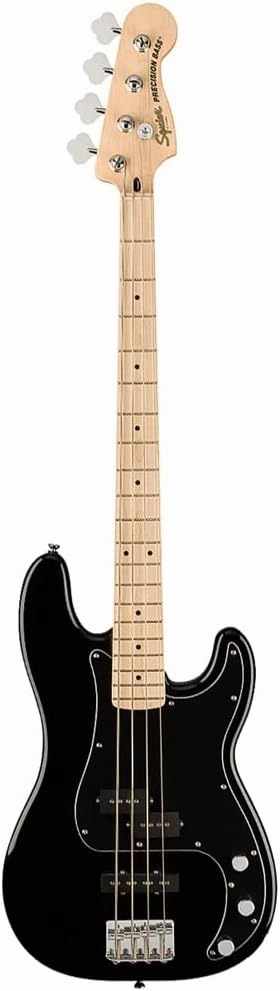 Squier Affinity Series Stratocaster Electric Guitar, Black, Maple Fingerboard Bundle with Fender 10ft Cable (Straight/Straight), Guitar 12-Pack Picks, and 2" Guitar Straps