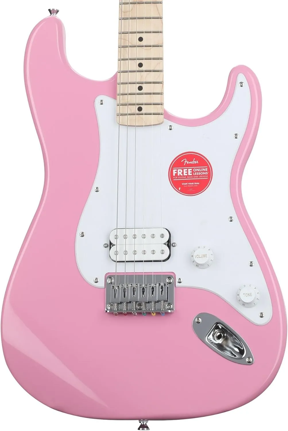 Squire Sonic Stratocaster HT H Electric Guitar, Flash Pink, Maple Fingerboard, White Pickguard