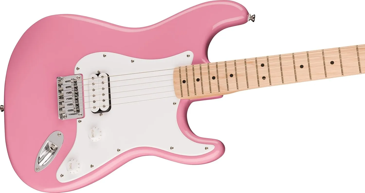 Squire Sonic Stratocaster HT H Electric Guitar, Flash Pink, Maple Fingerboard, White Pickguard