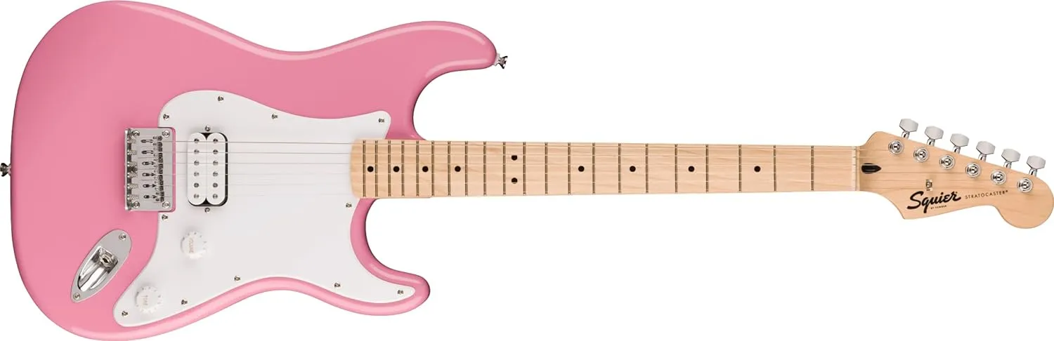 Squire Sonic Stratocaster HT H Electric Guitar, Flash Pink, Maple Fingerboard, White Pickguard