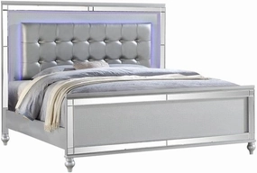 Sterling King Size Upholstery LED Bed Made with Wood in Silver Color