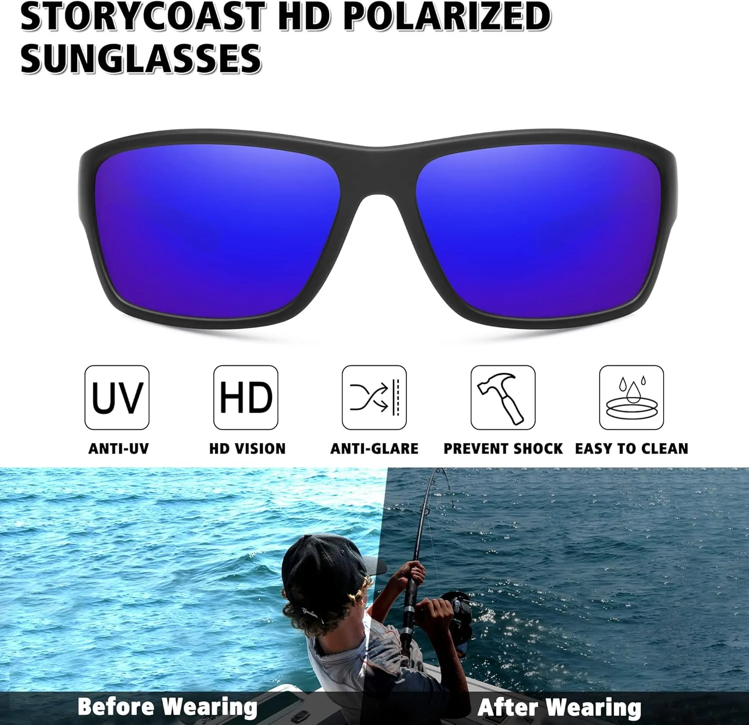 STORYCOAST Polarized Sports Sunglasses for Men Women Unbreakable Frame Cycling Fishing Driving