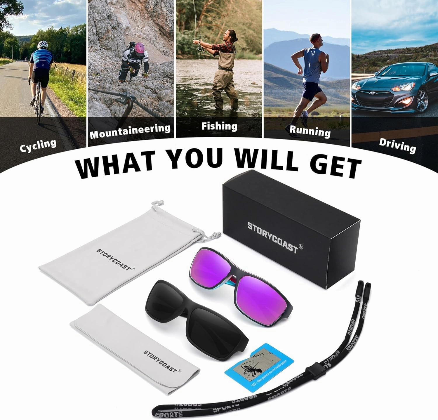 STORYCOAST Polarized Sports Sunglasses for Men Women Unbreakable Frame Cycling Fishing Driving