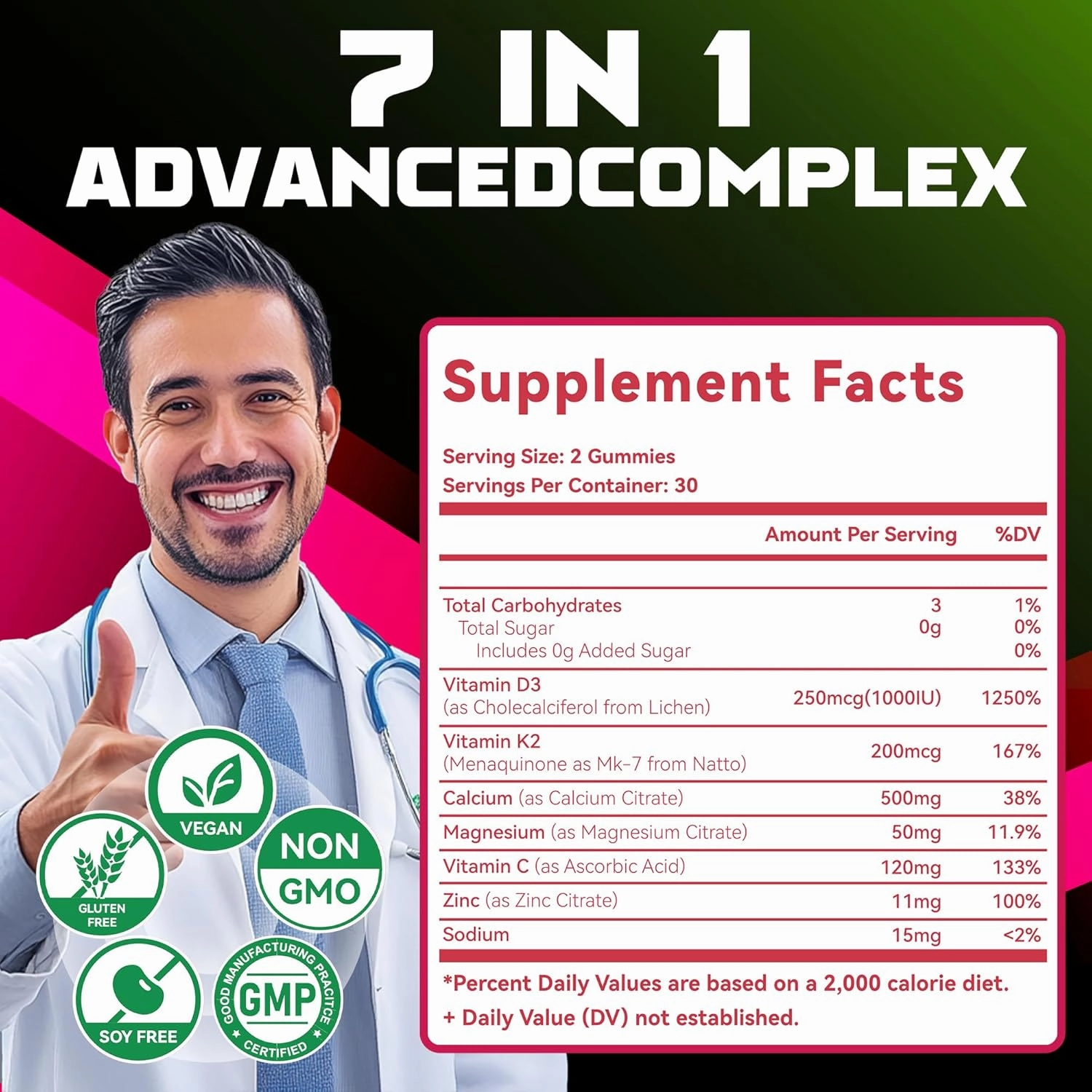 Sugar-Free Vitamin D3 K2 Gummies with Calcium   K2 (MK-7), Magnesium Citrate, Vitamin C, Extra Strength - Ultimate Absorption for Bone Muscle Teeth Immune, Vegan - 120 Gummies