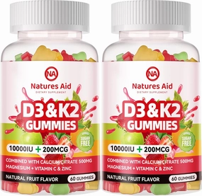 Sugar-Free Vitamin D3 K2 Gummies with Calcium   K2 (MK-7), Magnesium Citrate, Vitamin C, Extra Strength - Ultimate Absorption for Bone Muscle Teeth Immune, Vegan - 120 Gummies