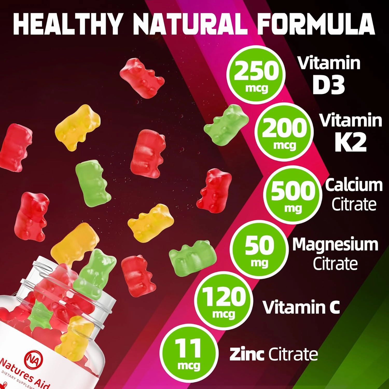 Sugar-Free Vitamin D3 K2 Gummies with Calcium   K2 (MK-7), Magnesium Citrate, Vitamin C, Extra Strength - Ultimate Absorption for Bone Muscle Teeth Immune, Vegan - 120 Gummies