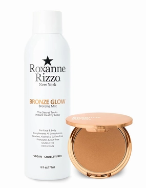 Summer Set by Roxanne Rizzo-Bronze Glow Along side Mulberry Street powder delicately infused with a golden undertone - Experience a golden highlight, perfect for adding a touch of warmth and dimension