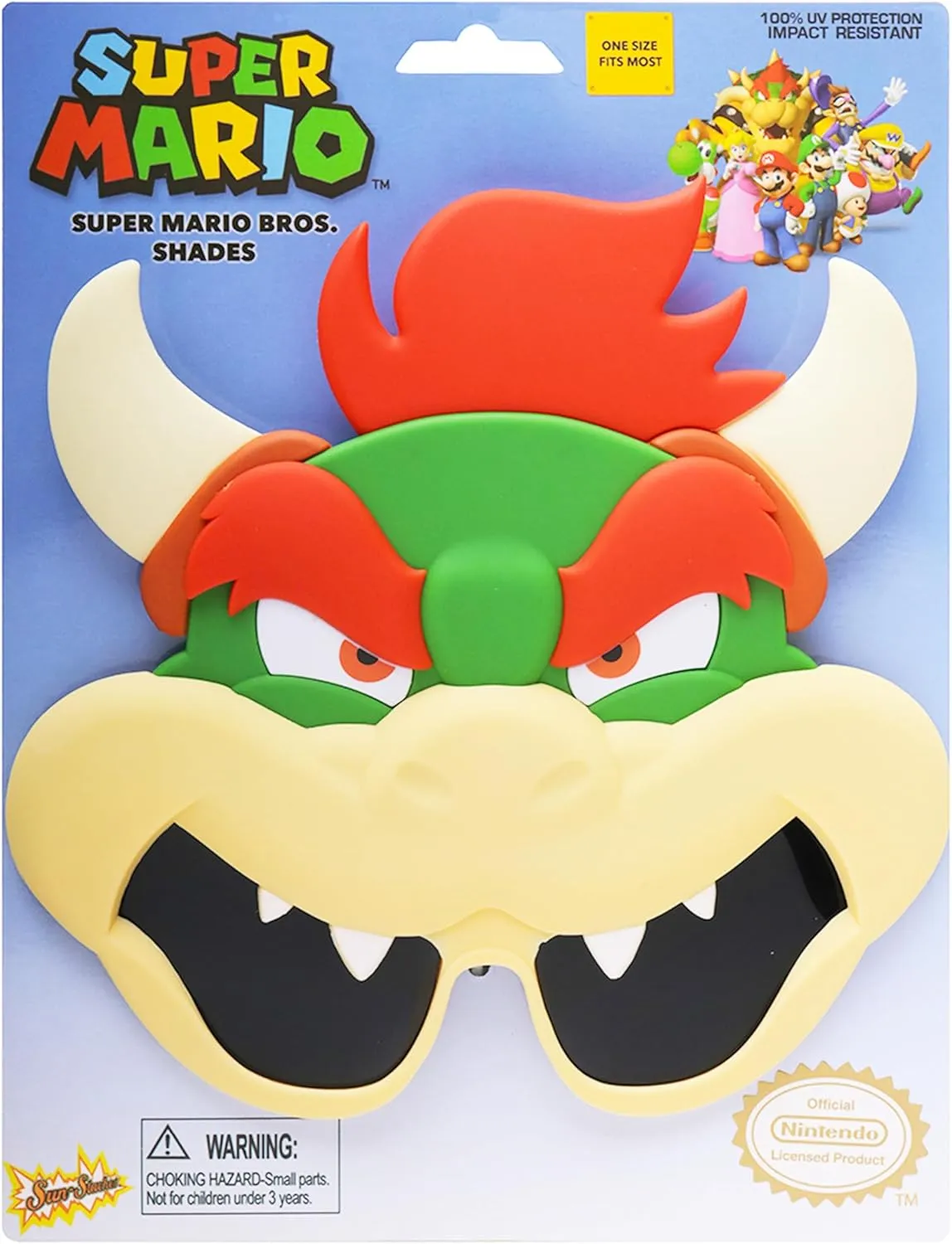 Sun-Staches Super Mario Sunglasses | Nintendo Mario, Luigi, Bowser, Yoshi, or Peach Costume Accessory | One Size Fits Most